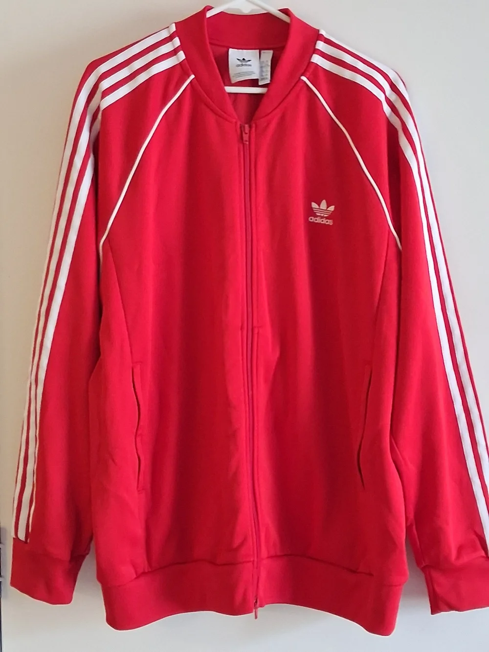 adidas Red Track Jacket with White Stripes